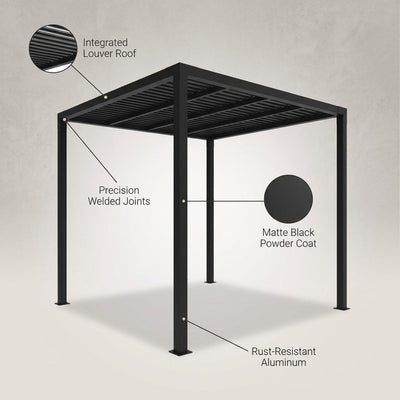8 Ft. X 8 Ft. Matte Black Aluminum Pergola