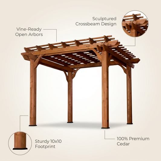 10 Ft. X 10 Ft. Traditional All Cedar Wood Outdoor Patio Pergola Shade Structure — Lifestyle