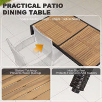 Black 7-Piece Acacia Wood, Wicker and Metal Square Outdoor Dining Set with Beige Cushions