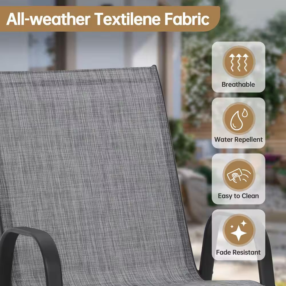 7-Piece Metal Outdoor Dining Set with 6-Textilene Stackable Chairs and Rectangular Table, Patio Dining Table (Set for 6)