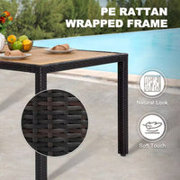 Black 7-Piece Acacia Wood, Wicker and Metal Square Outdoor Dining Set with Beige Cushions