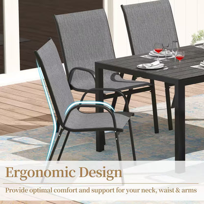 7-Piece Metal Outdoor Dining Set with 6-Textilene Stackable Chairs and Rectangular Table, Patio Dining Table (Set for 6)
