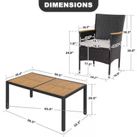 Black 7-Piece Acacia Wood, Wicker and Metal Square Outdoor Dining Set with Beige Cushions