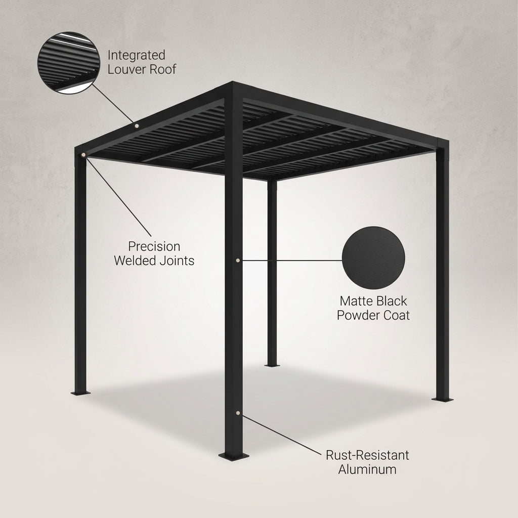8 Ft. X 8 Ft. Matte Black Aluminum Pergola — Lifestyle