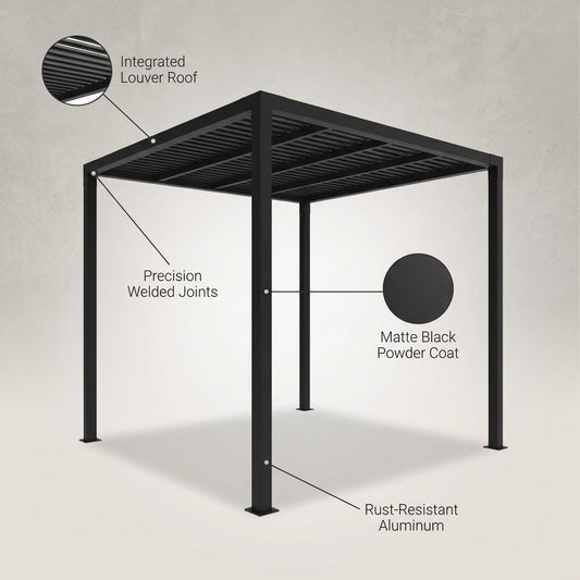 8 Ft. X 8 Ft. Matte Black Aluminum Pergola — Lifestyle