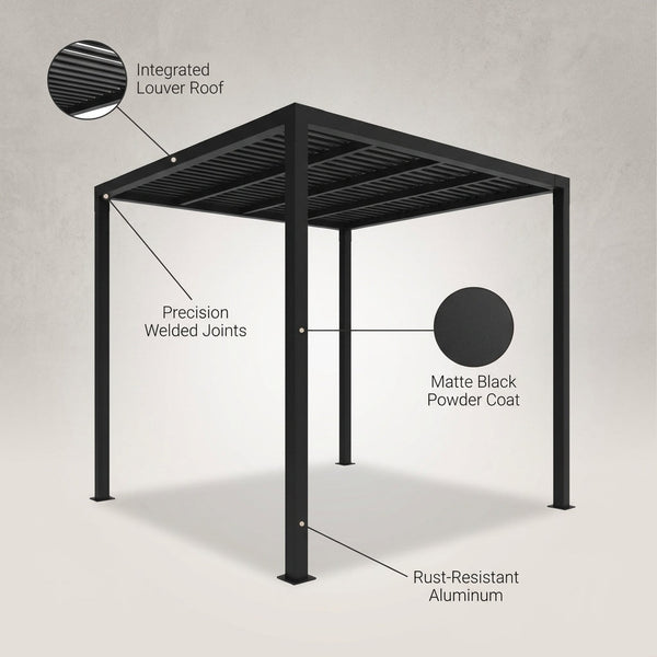 8 Ft. X 8 Ft. Matte Black Aluminum Pergola — Lifestyle