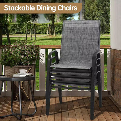 7-Piece Metal Outdoor Dining Set with 6-Textilene Stackable Chairs and Rectangular Table, Patio Dining Table (Set for 6)