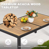 Black 7-Piece Acacia Wood, Wicker and Metal Square Outdoor Dining Set with Beige Cushions