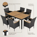 Black 7-Piece Acacia Wood, Wicker and Metal Square Outdoor Dining Set with Beige Cushions