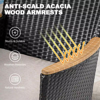 Black 7-Piece Acacia Wood, Wicker and Metal Square Outdoor Dining Set with Beige Cushions