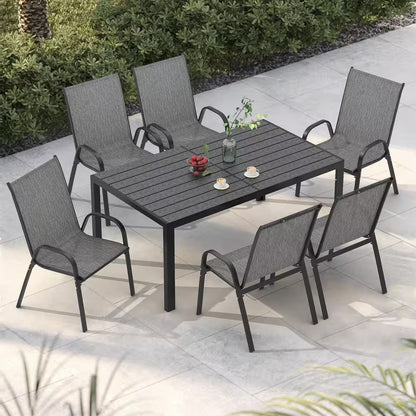 7-Piece Metal Outdoor Dining Set with 6-Textilene Stackable Chairs and Rectangular Table, Patio Dining Table (Set for 6)
