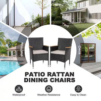 Black 7-Piece Acacia Wood, Wicker and Metal Square Outdoor Dining Set with Beige Cushions