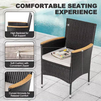 Black 7-Piece Acacia Wood, Wicker and Metal Square Outdoor Dining Set with Beige Cushions