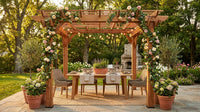 10 Ft. X 10 Ft. Traditional All Cedar Wood Outdoor Patio Pergola Shade Structure — Lifestyle