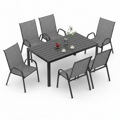 7-Piece Metal Outdoor Dining Set with 6-Textilene Stackable Chairs and Rectangular Table, Patio Dining Table (Set for 6)