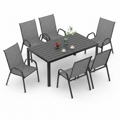 7-Piece Metal Outdoor Dining Set with 6-Textilene Stackable Chairs and Rectangular Table, Patio Dining Table (Set for 6)